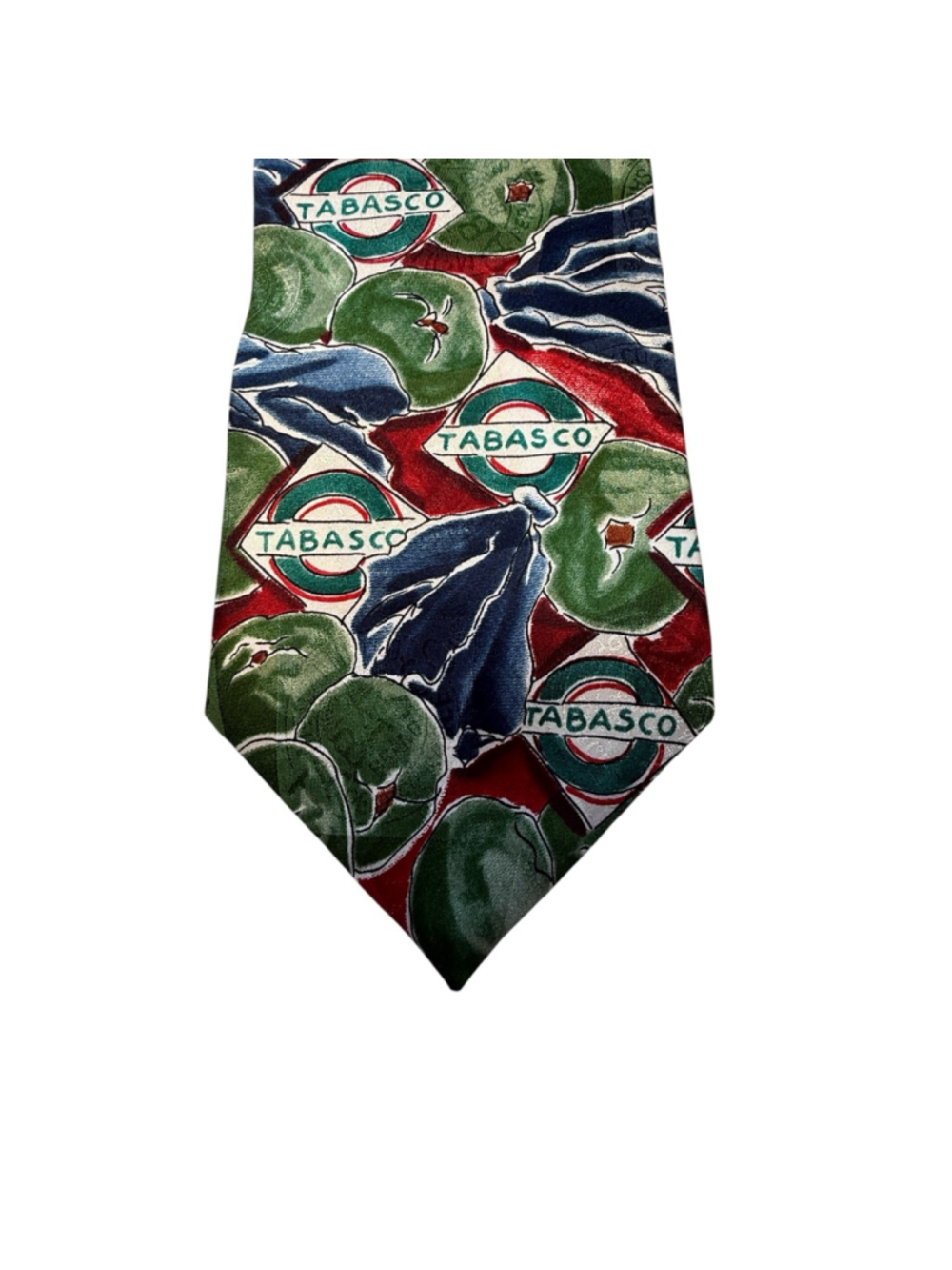 Tabasco Hot Pepper Sauce Novelty Necktie Green Pepper Print Silk Tie - Picture 1 of 5